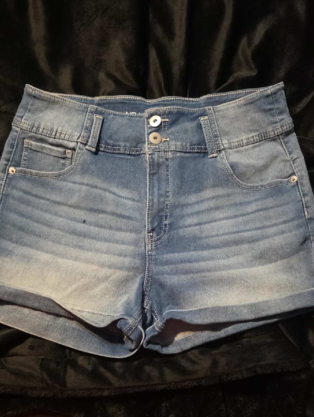 No Boundaries Faded Light Blue High-Rise Denim Shorts